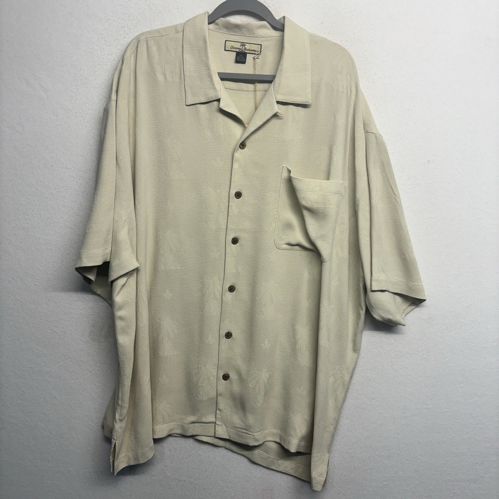 NWT Tommy Bahama Button Down Shirt Cream XXL Sunny‎ Palms Camp Sand Dollar Silk